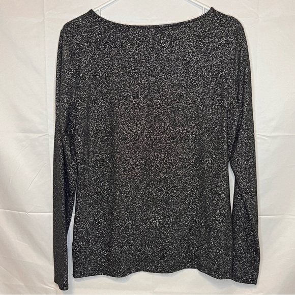 Talbots, Long Sleeve Black and Sliver, V-Neck, Long Sleeve, Blouse, Size Medium - Picture 5 of 9